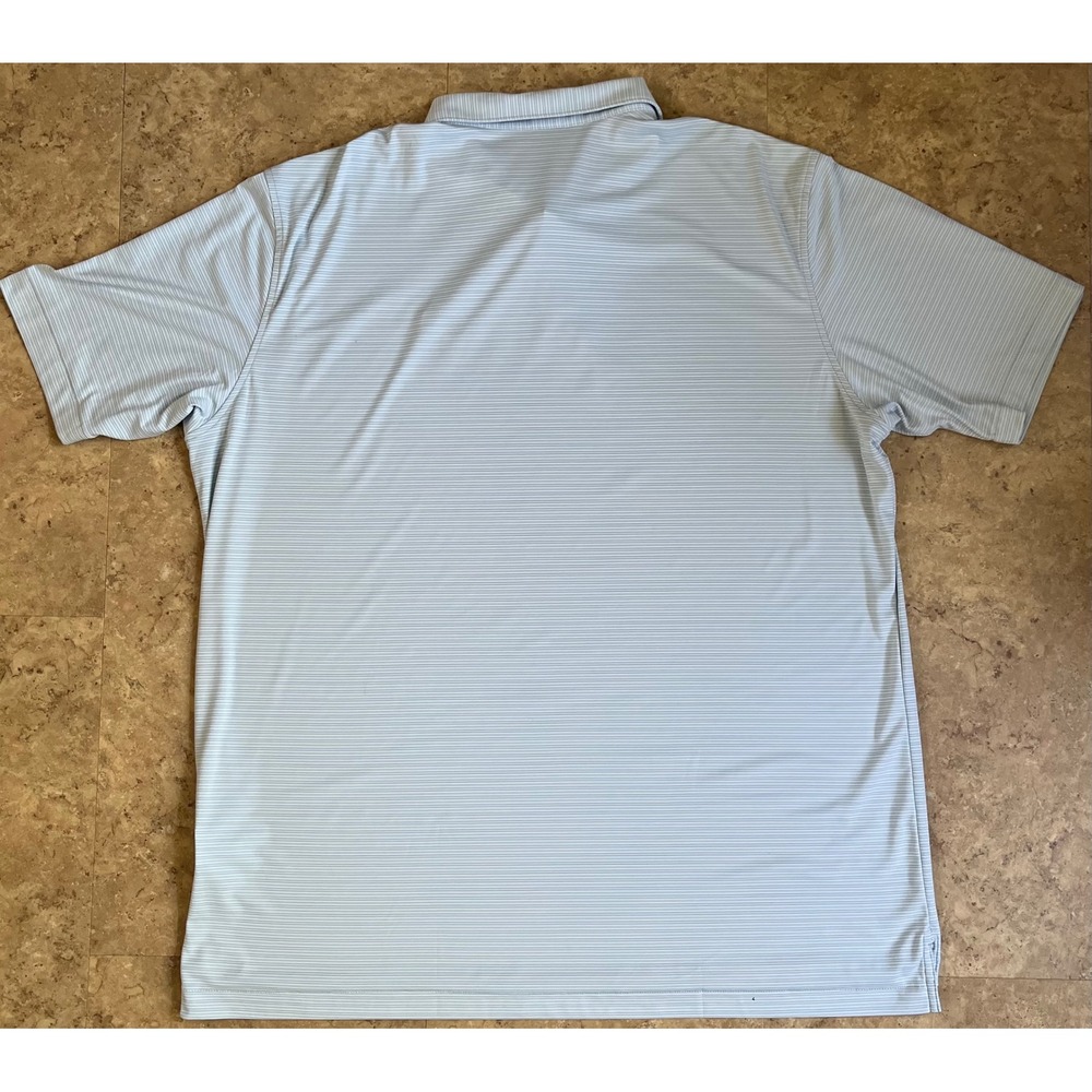 Peter Millar Featherweight UPF 50 Polo Mens XXL Blue White Stripe Tractor Logo - Picture 7 of 7